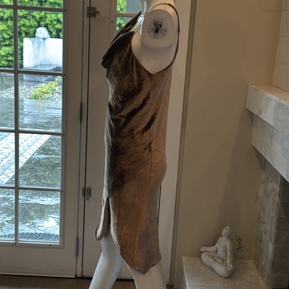 Michelle Mason Bias Bronze Velvet Cowl Neck Asymetric Mini Dresss Size 4 - Picture 5 of 13
